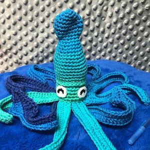 Handmade Crochet Squid Plush - Blue/Teal Gradient - 40cm
