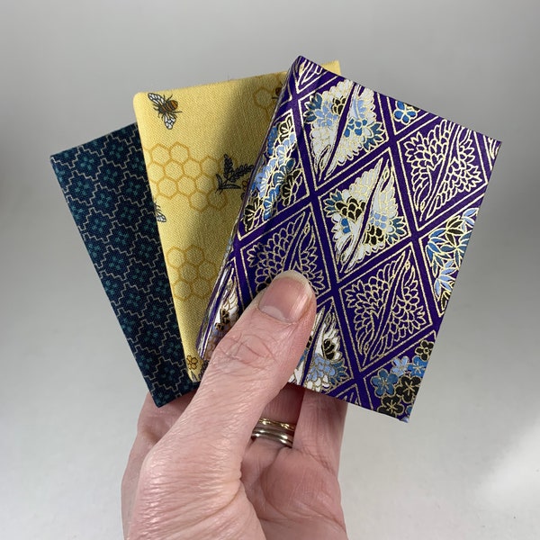 Unlined small handmade hardback blank books, sketchbooks, notebooks, journals, purple, yellow, blue