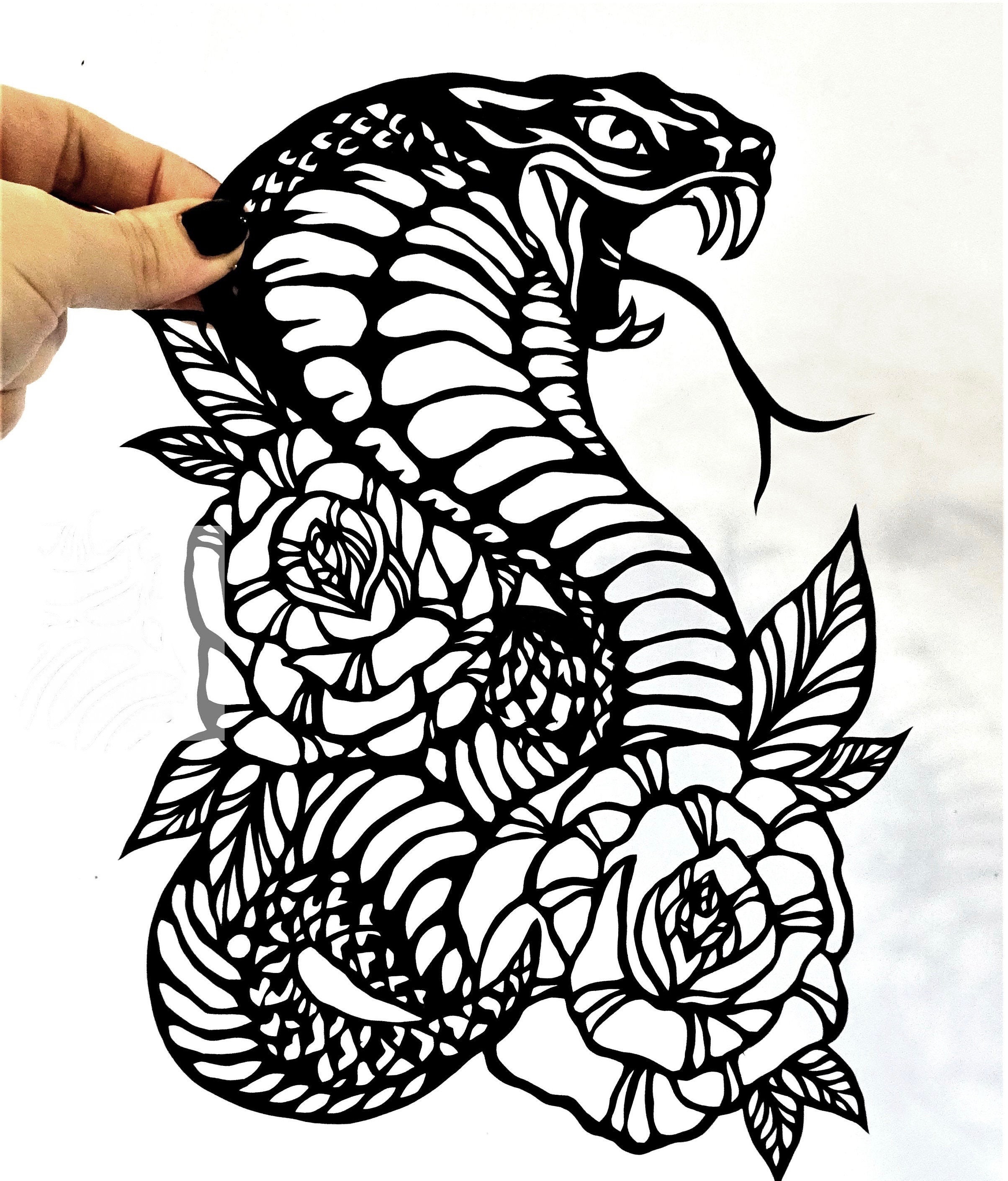 Cobra and Roses Laser Cut Stencil Snake Rose Snake & Rose | Etsy