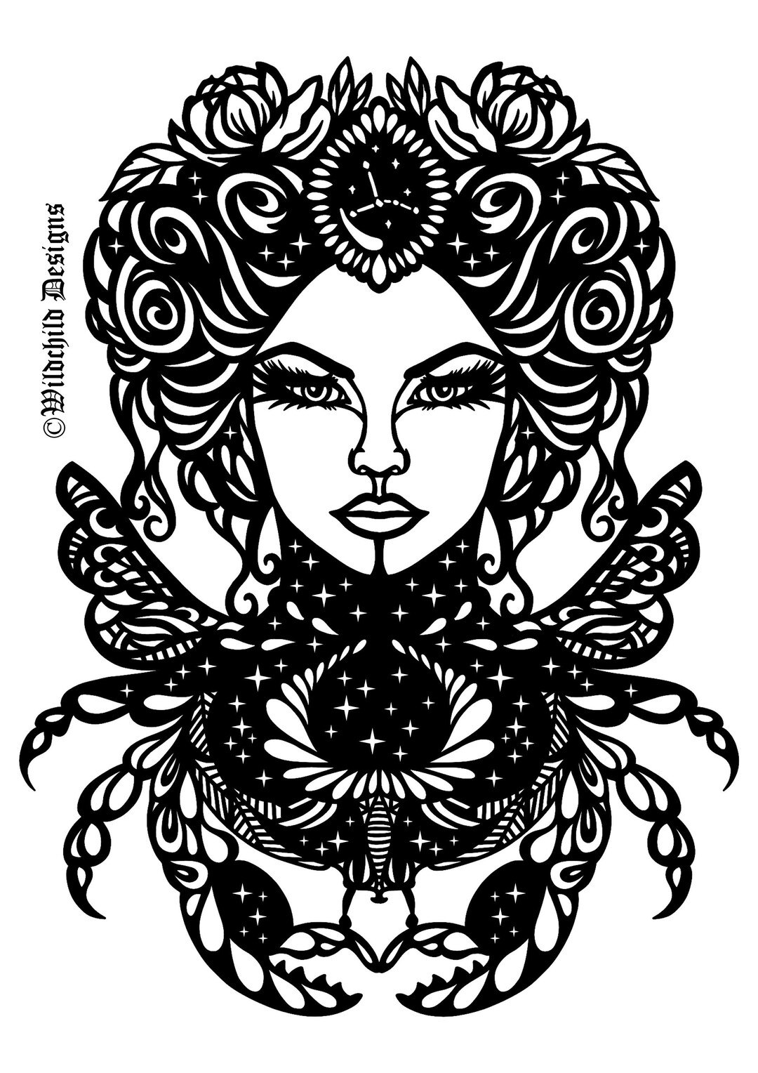 Zodiac Female Cancer Laser Cut Stencil, Zodiac Sign, Cancer, Woman