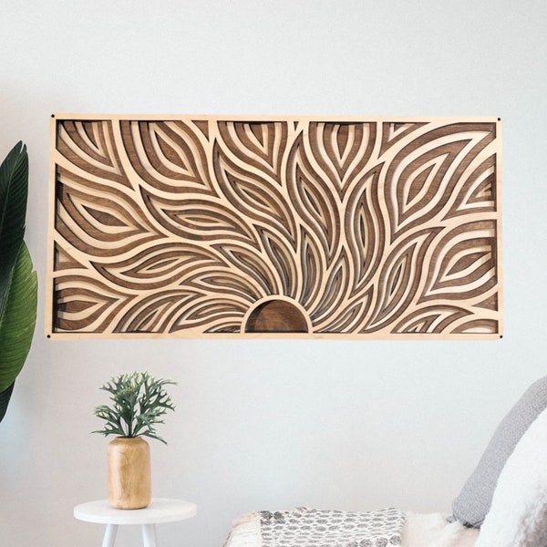 MIAGILASER Multi-Layered Wood Sun Wall Art: Sunrise Mandala Home Decor