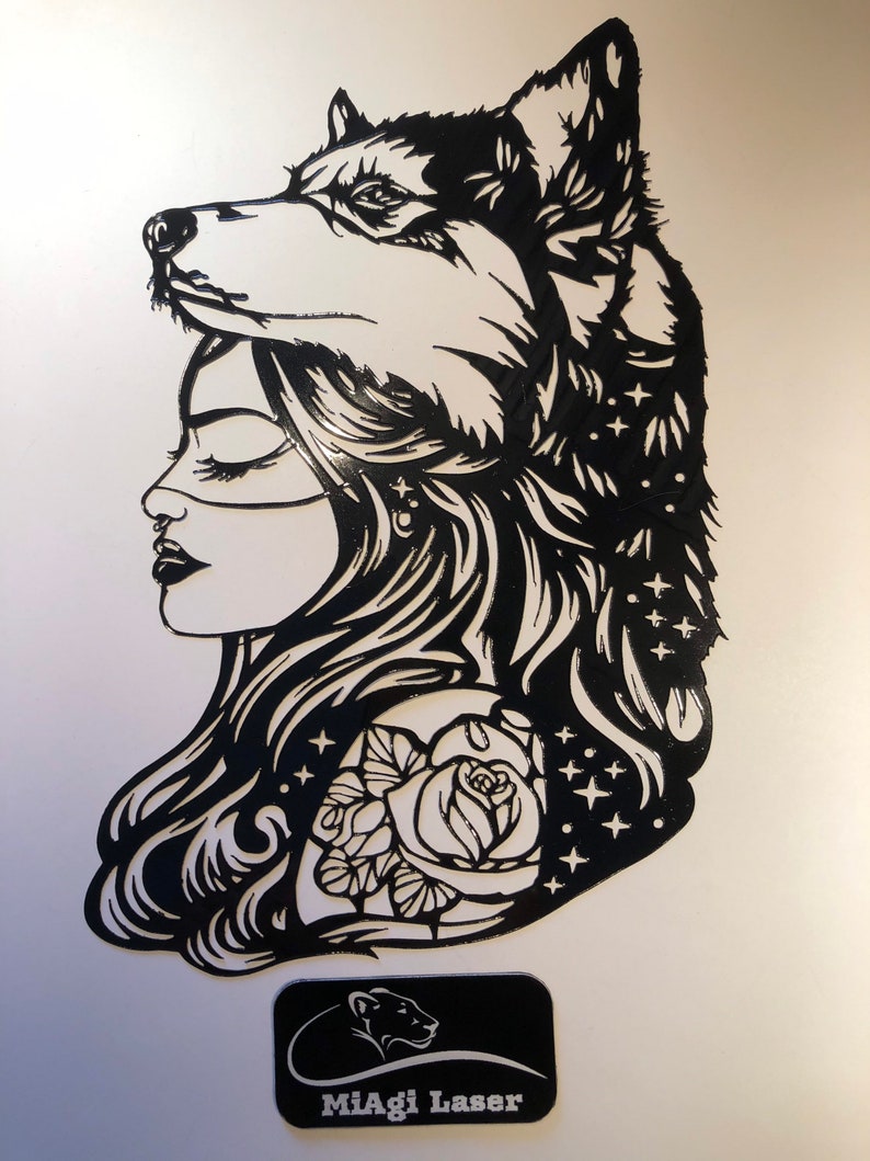 She-wolf Reusable Wolf Mylar Vinyl Stencil DIY Template Wolf-Mother with Rose Laser Cut Stencil Unique Stencil Mother Home Decor