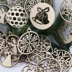 24 Wood Christmas Ornament 3”x3”, Laser Cut Christmas Decoration, Wood Christmas Ornament, Natural Ornament, Wood Ornament