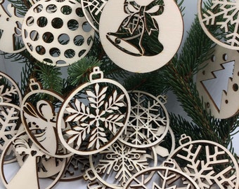 24 Wood Christmas Ornament 3”x3”, Laser Cut Christmas Decoration, Wood Christmas Ornament, Natural Ornament, Wood Ornament