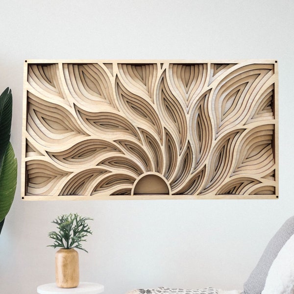 MIAGILASER Sunrise Wood Mandala Wall Art: 3D Layered Home Decor