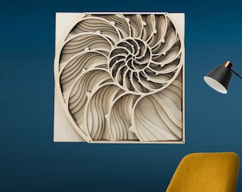 MIAGILASER Wood Mandala, Nautilus Shell Mandala, Sea Shell Wood Mandala, 3D Wall Decor, Multi-layered Wall Decor, Wall Art, Home Decor
