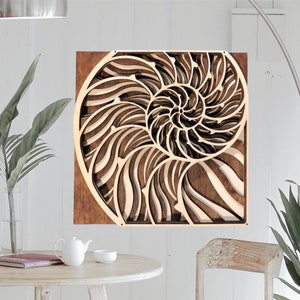 MIAGILASER Nautilus Shell Mandala: 3D Wood Wall Art - Laser Cut Home Decor