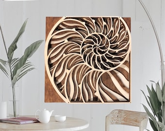 MIAGILASER Wood Mandala, Nautilus Sea Shell Mandala, Shell Mandala, 3D Wall Decor, Multi-layered, Natural, Wall Art Home Decor, Wood Decor