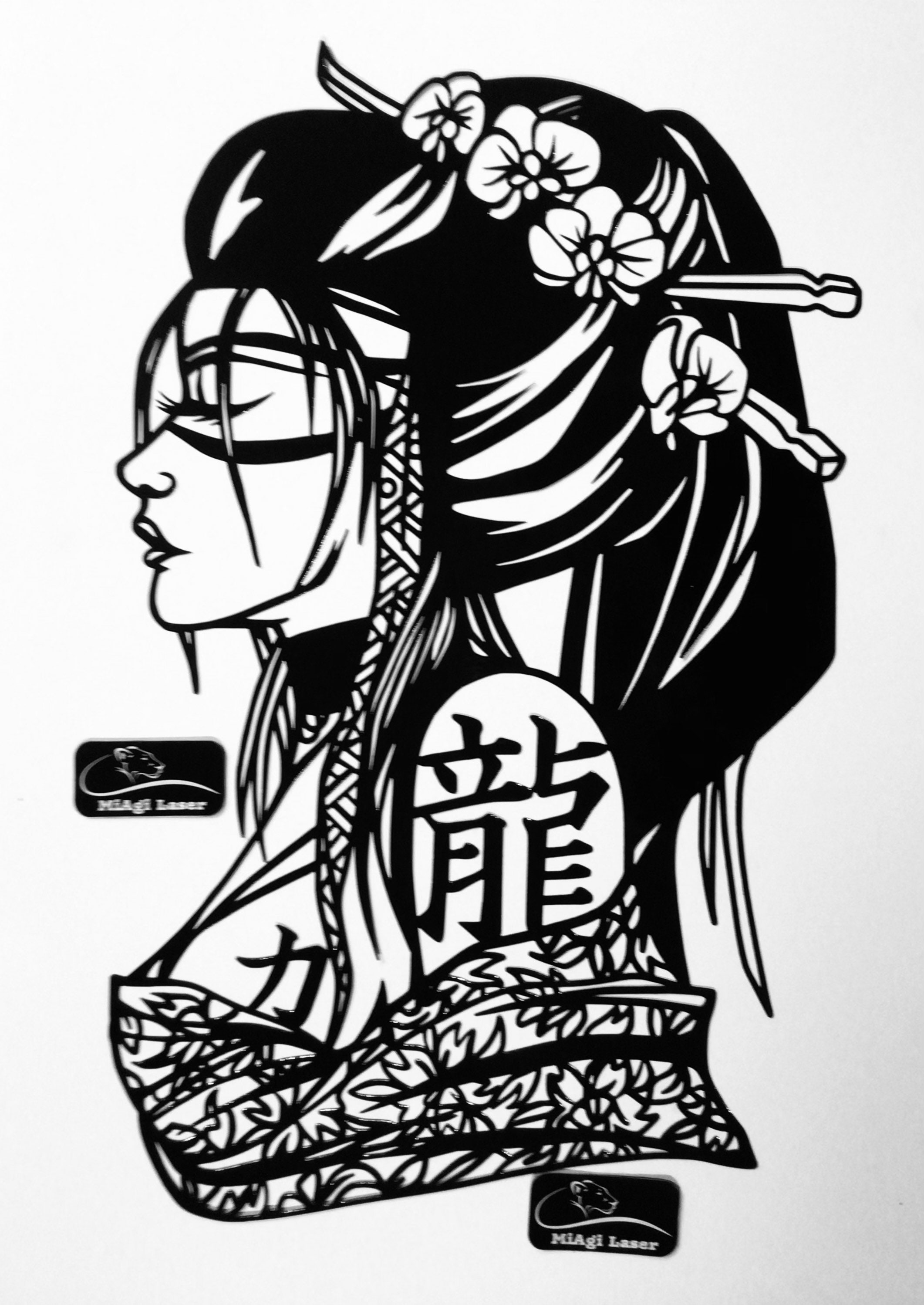 Tatsu Japanese Geisha Laser Cut Stencil, Japanese Dragon Template 