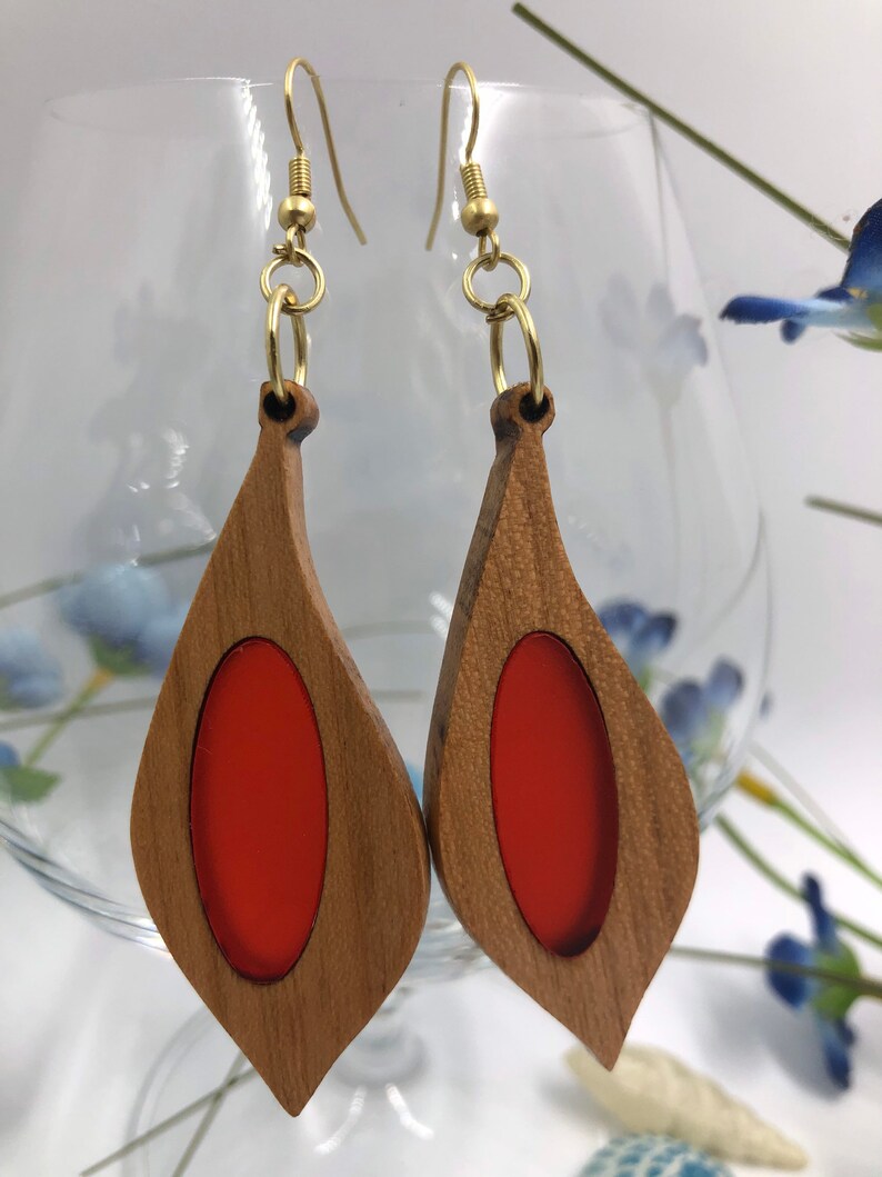 Wood Earrings Wood Laser Cut Earrings Wood & Acrylic Etsy