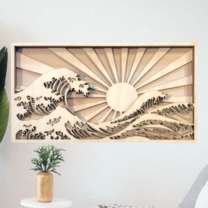 MIAGILASER Wood Mandala, Beach Sunrise Multi-layer Wall Decor, Beach, Sunrise, Wave, 3D Multi-layered Wall Art, Living Room Decor, Gift