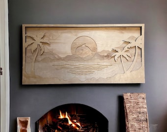MIAGILASER Dolphin Sunset Layered Wood Wall Art: 3D Rustic Home Decor