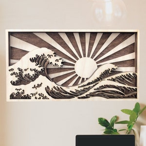 MIAGILASER 3D Wood Mandala Wall Art: Beach Sunrise Multi-Layered Decor