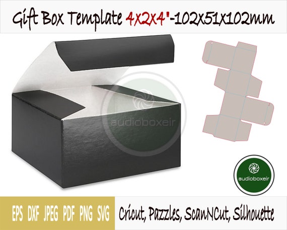 Download Gift Box Template 4x2x4 102x51x102mm Pdf Dxf Svg Eps Png Jpeg Die Cut Favor Box Cricut
