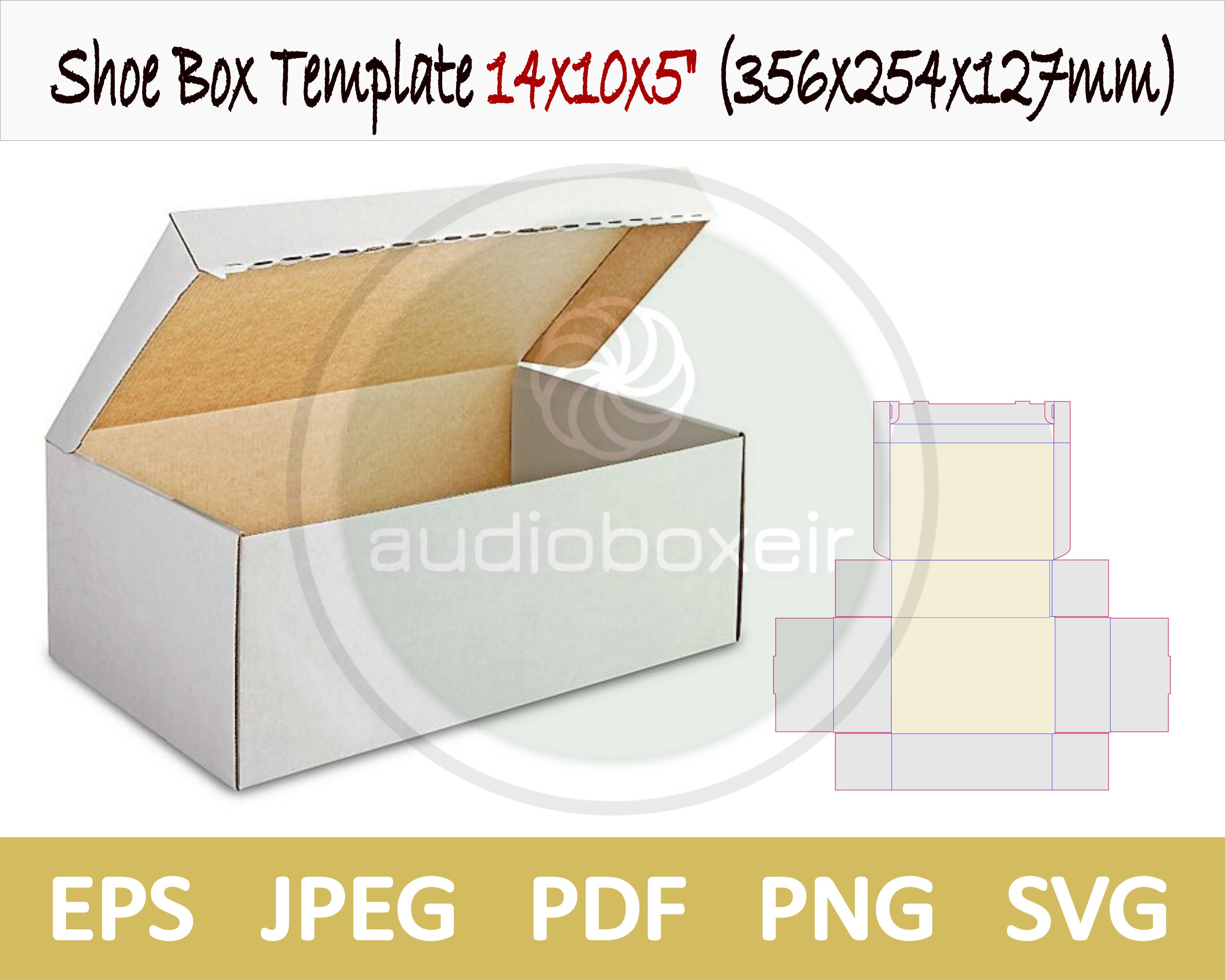 Download Shoe Box Template One Piece 14x10x5 356x254x127mm Etsy
