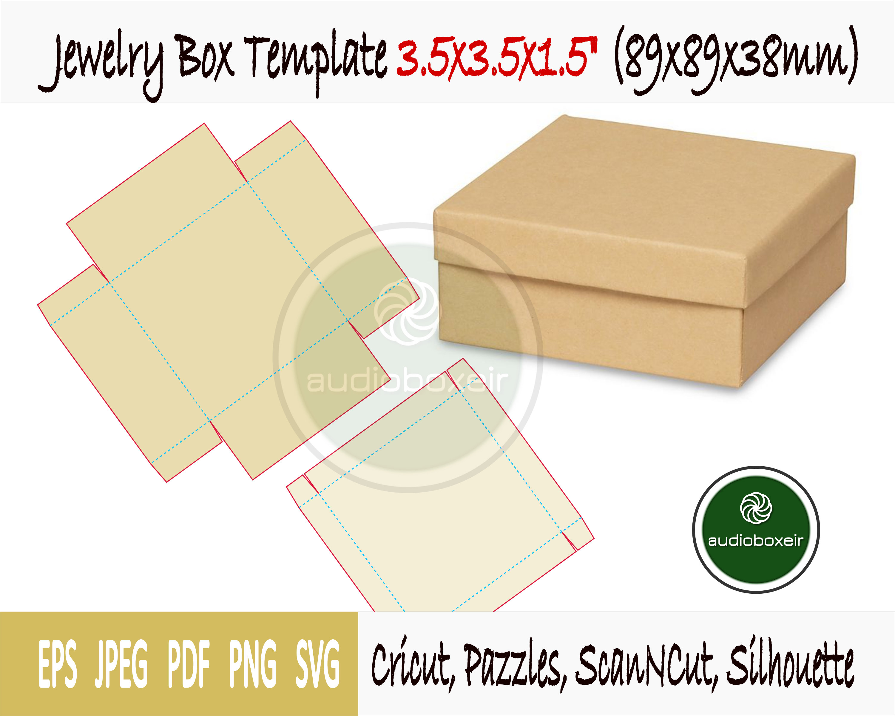 Jewelry Box Template 3.5x3.5x1.5inch Earing Pin Gift PDF SVG Etsy