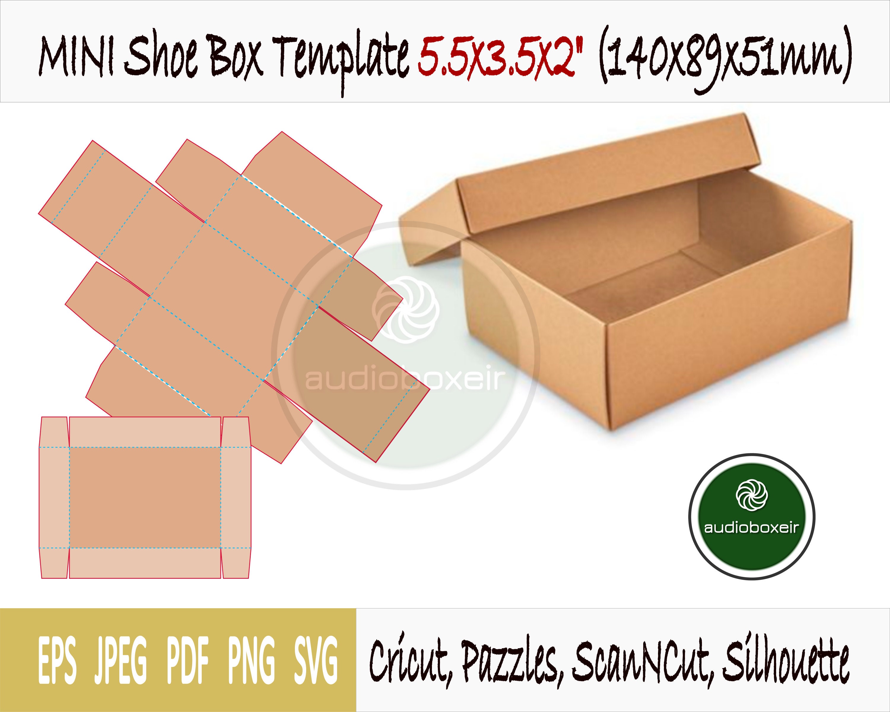 Download Mini Shoe Box Template 5 5x3 5x2inch 140x89x51mm Favor Gift Etsy