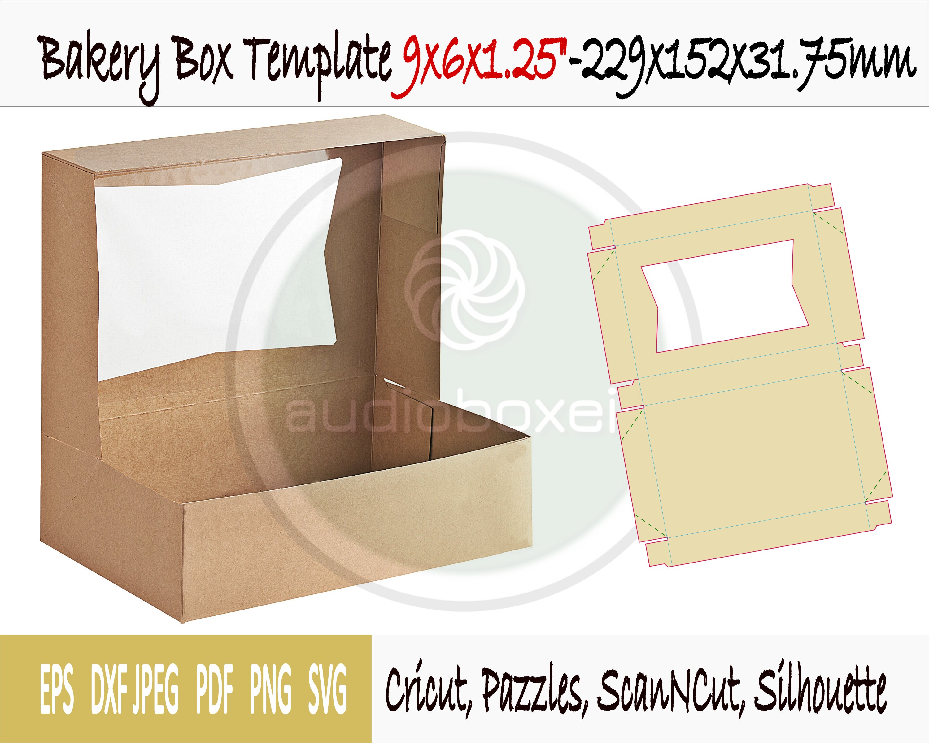 Pie Box Template 9x6x1.25 PDF SVG DXF Eps Jpg Png Diecut Etsy