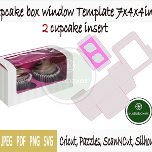 Template of box for cupcake with window and 2 holes insert (7"x4"x4")