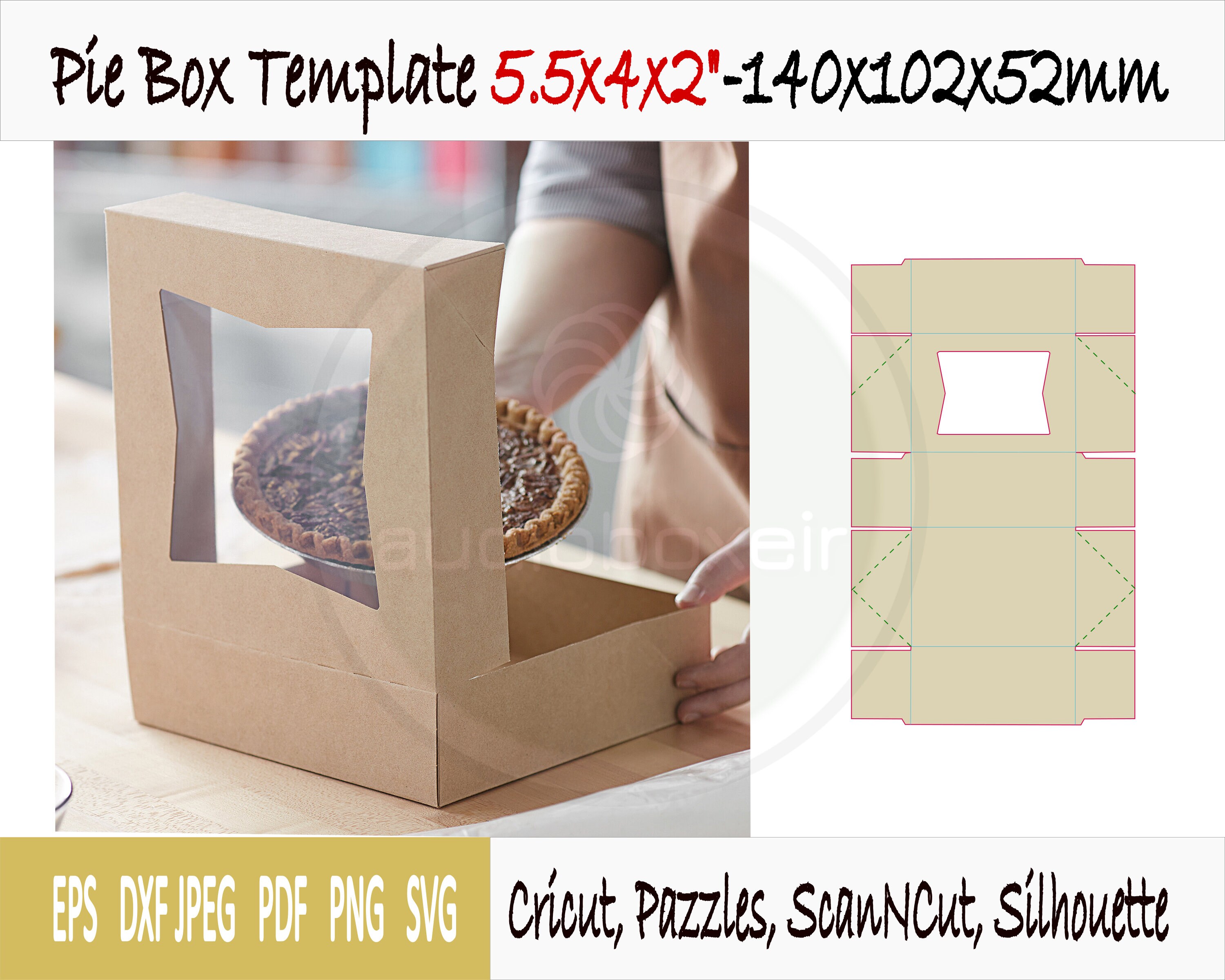 Pie Box Template 5.5x4x2 PDF SVG DXF Eps Jpg Png DieCut Etsy