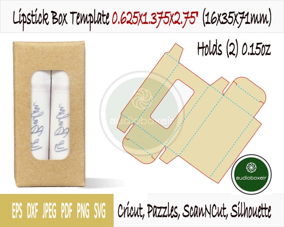 2 Lipstick Box Template 0.625x1.375x2.75 PDF SVG DXF Png | Etsy
