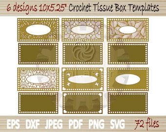 6 plantillas de base y tapa para caja de pañuelos de crochet DIY - Descarga digital CNC de CO2 cortada con láser Glowforge