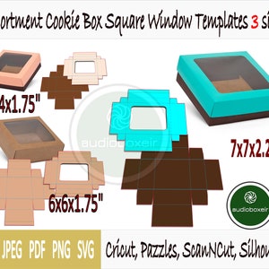Sjablonen voor doos voor koekjestrommel met vierkant venster - 3 maten