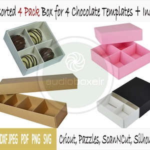 Templates of box for chocolate with lid or sleeve and 4 section  insert - 4 models