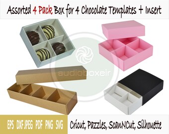 Templates of box for chocolate with lid or sleeve and 4 section  insert - 4 models