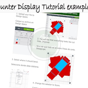 May include: A tutorial on how to create a counter display using a design software. The image shows a red and blue design with instructions in both English and Spanish.