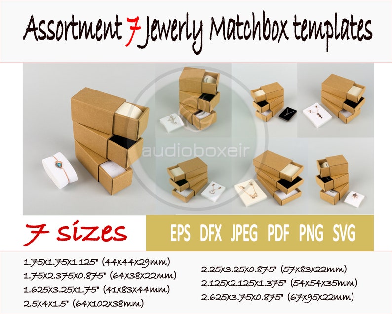Matchbox Dimensions Inches Template.pdf Templates of 7 Sizes of Jewelry Matchbox - Etsy
