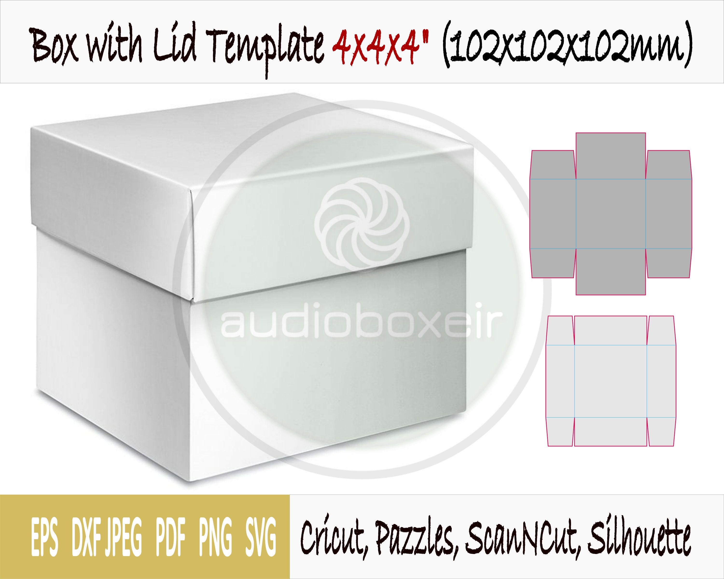 Box With Lid Template 2x2x2 Gift Pdf SVG DXF EPS Png Jpg