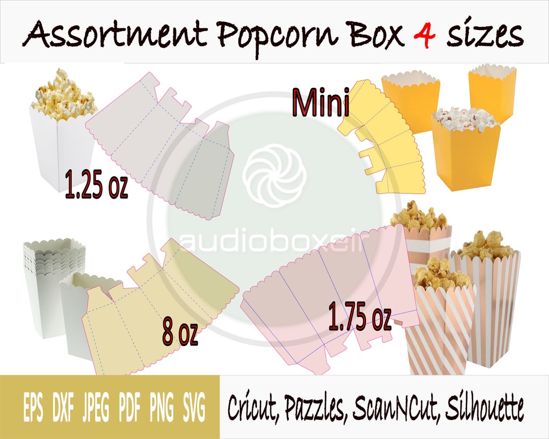 Templates of 4 Sizes of Popcorn Box Etsy