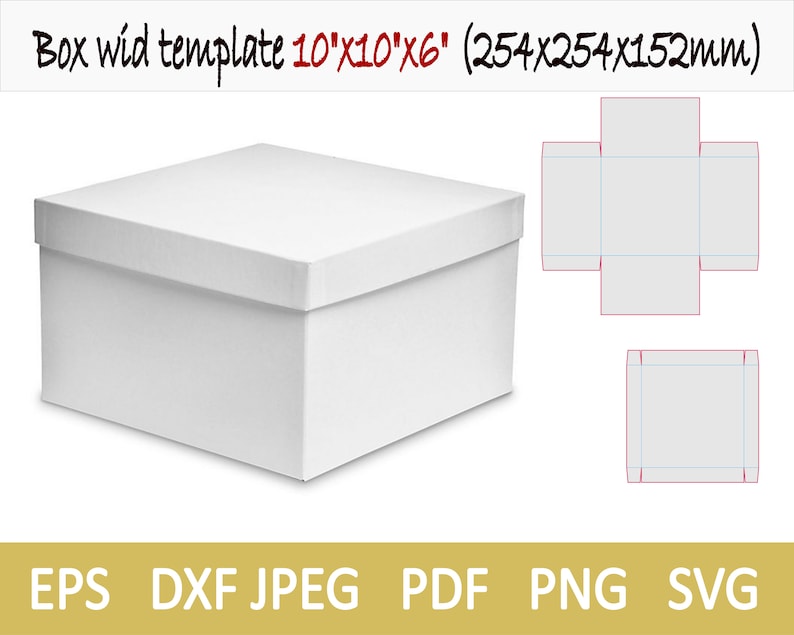 Template of box with lid 10x10x6 image 1