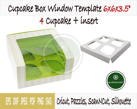 Download 4 Cupcake Box Window Display With Insert Template 6x6x3 5 Pdf Svg Dxf Eps Jpg Png