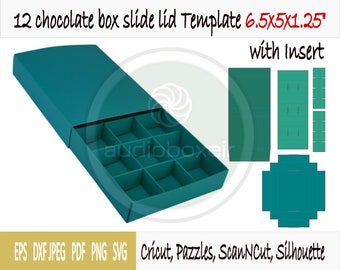 Plantilla de caja para chocolate con inserto de 12 secciones (6.5"x5"x1.25")