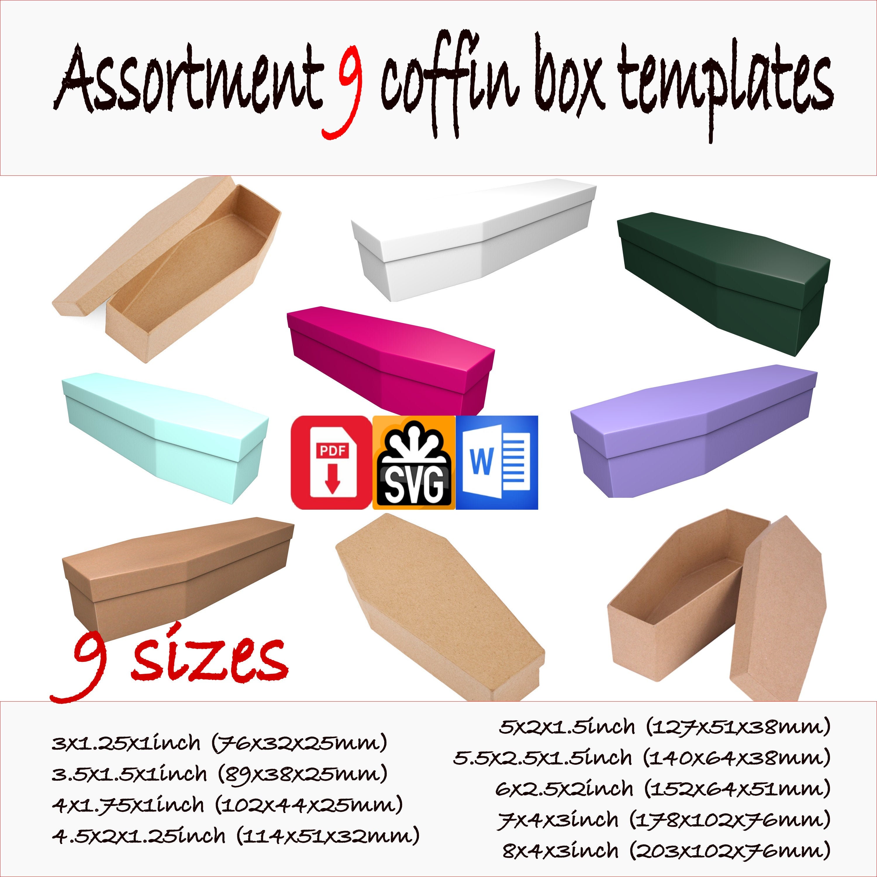Assortment Coffin Box Template Sarcophagus 9 sizes PDF SVG Etsy