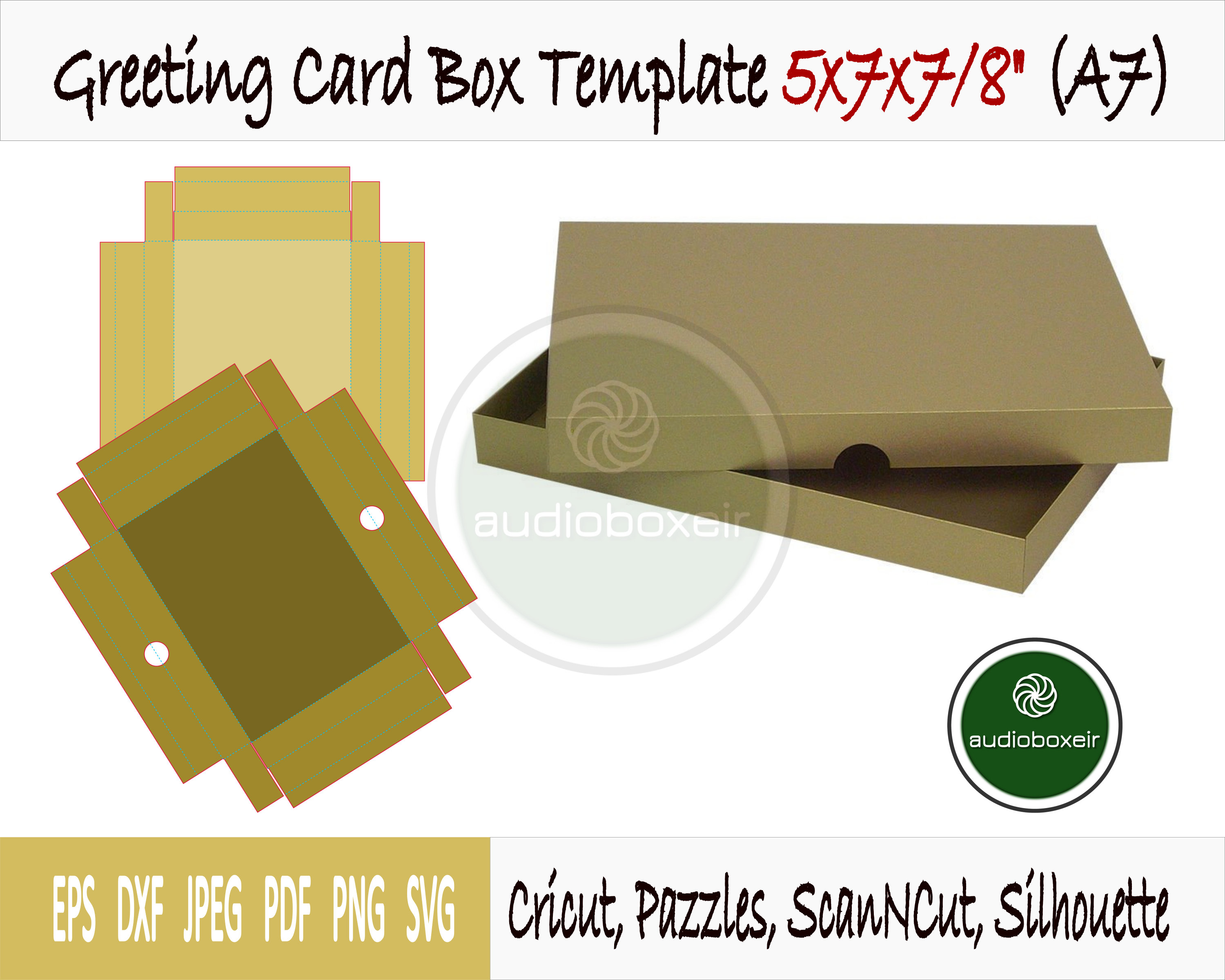 Download Greeting Card Box Template 5x7x7 8 Invite Wedding A7 Favor Gift Pdf Svg Dxf Png Eps