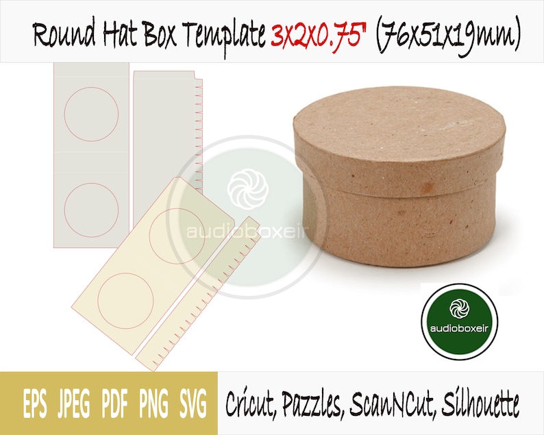 Round Hat Box Template 3x2x0.75inch 76x51x19mm PDF SVG Eps Etsy