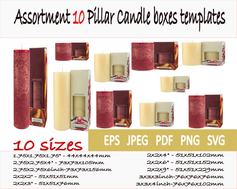 Assortment Pillar Candle Box Templates 10 sizes Care Package Etsy