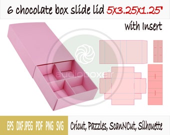 Template of box for chocolate with sleeve and 6 section insert (5"x3.25"x1.25")