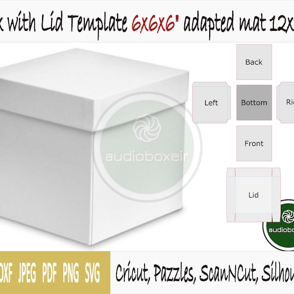 Template of box with lid (6"x6"x6") to fit mat 12"x12"