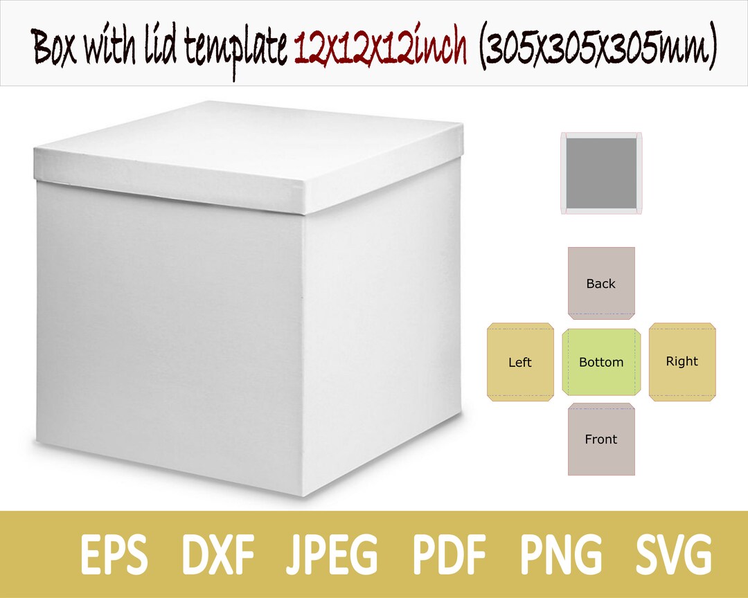 Template of Box With Lid 12x12x12 Etsy