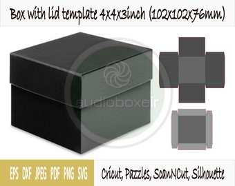 Template of box with lid (4"x4"x3")