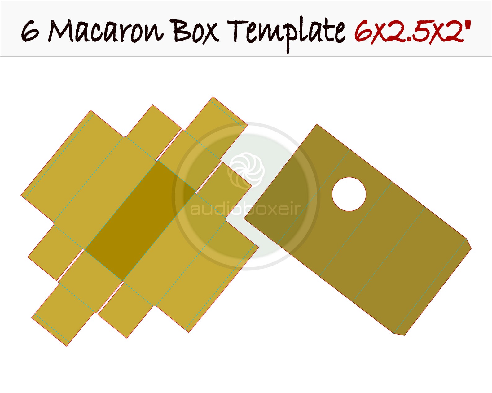 Template of Box for Macaron With Sleeve Round Window and 6 - Etsy