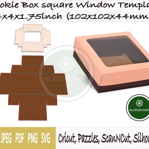 Cookie Box template 4x4x1.75inch Favor Gift Square Window PDF | Etsy