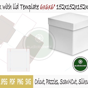 Plantilla de caja con tapa (6"x6"x6")