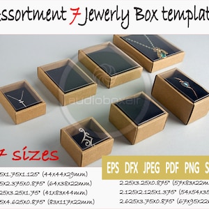 Templates of 7 sizes of jewelry box with clear lid