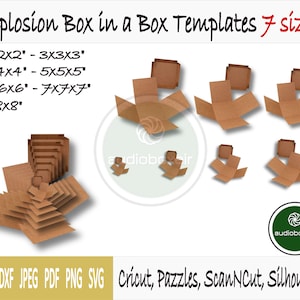 Szablony pudełka wybuchowego w pudełku 7 rozmiarów