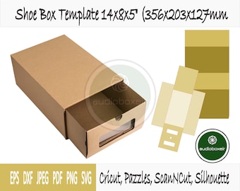 Template of shoe box with sleeve (14"x8"x5")